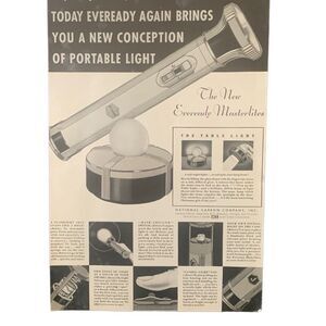 Vintage 1935 Eveready Masterlites  New Conception Ad Advertisement